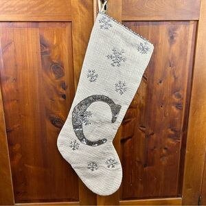 NEW Nicole Miller Embellished Beaded Snowflakes & Letter "C" Christmas Stocking